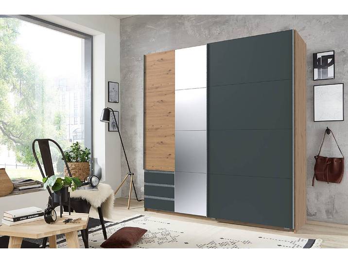 Schwebetürenschrank Aurich 179 x 198 x 65cm Braun/Grau/Graphit/Eiche Artisan Dekor