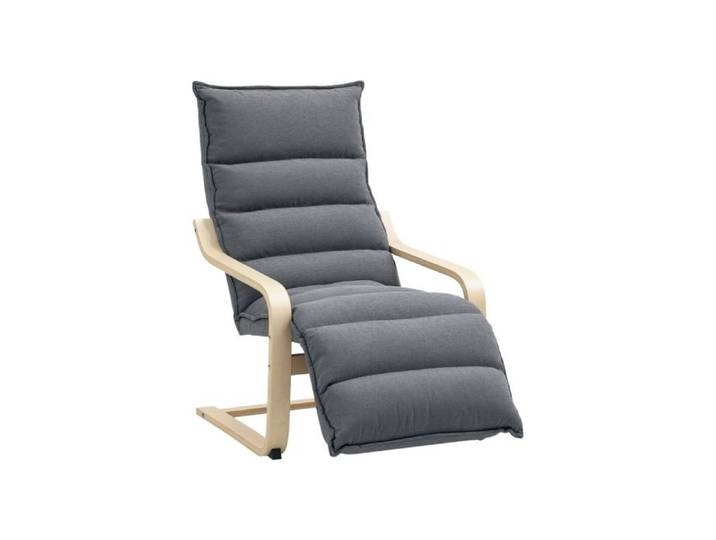 HOMCOM Curved Wooden Accent Chair with Adjustable Footrest - Drak Grey