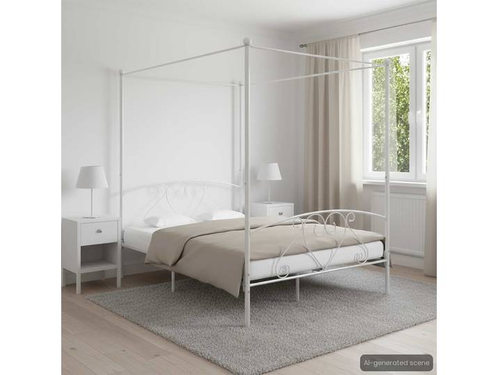 vidaXL Himmelbett-Gestell Weiß Metall 140 x 200 cm