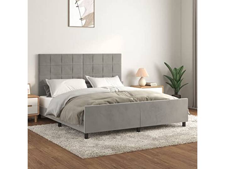 YNGBHFNOP Samt Höhenverstellbar Schlafzimmer 180x200 cm Grau Bettgestell mit Kopfteil Hellgrau 180x200 cm Samt weich stufenlos verstellbar stabil Holz Lattenrost ohne Matratze
