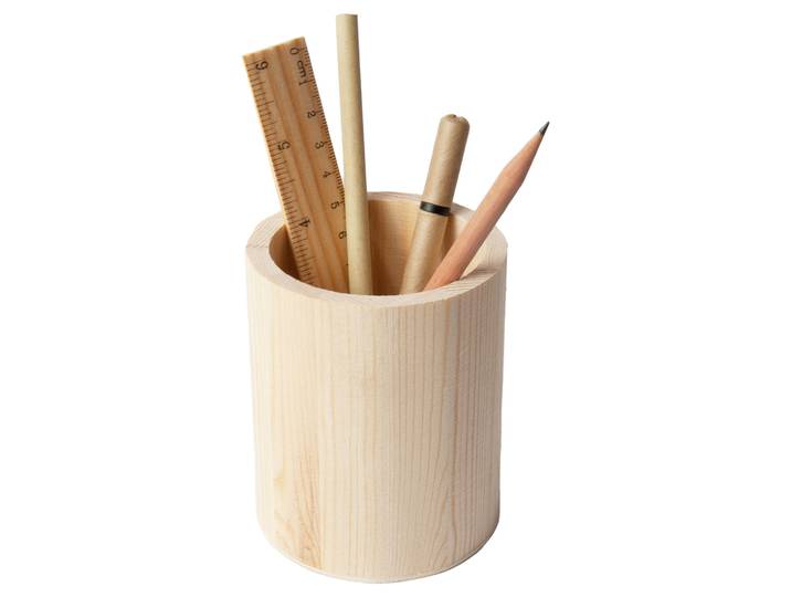 Stiftehalter aus Holz, rund, natur, 10 x 8 cm