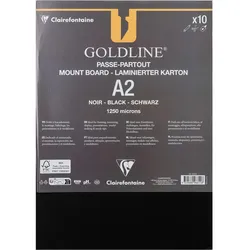 Clairefontaine, Bastelpapier, Goldline Passepartoutkarton A2, 10 Bogen 1,25mm - Schwarz (10x)