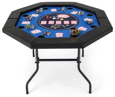 Costway 48 Inches Foldable Poker Table with Padded Rails and Cup Holders-Blue
