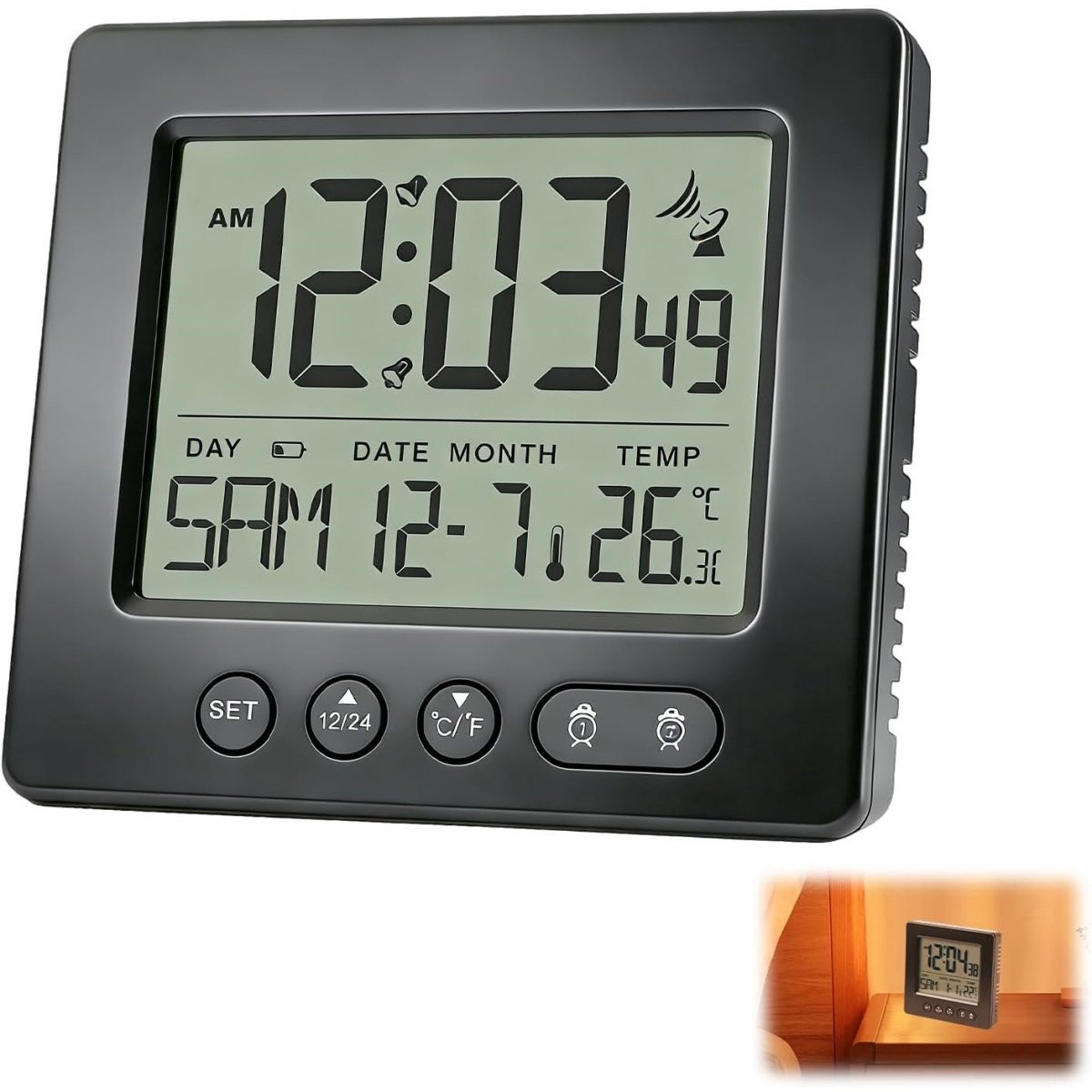GelldG Digitale radiogestuurde wekker met dubbel alarm, thermometer en automatische tijdsynchronisatie
