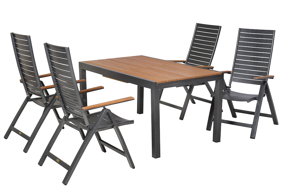 MERXXHANDELS Astros Set 5tlg Alu/Kunststoff Ausziehtisch 150 (200) x 90 cm 16980302