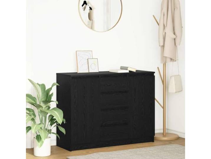Jkghdrt Sideboard mit Schubladen Schwarz Eichen-Optik 100,5x35x76 cm Sideboard, Holzwerkstoff, Stauraum mit Türen und Böden, vielseitig nutzbar, pflegeleichte Oberfläche