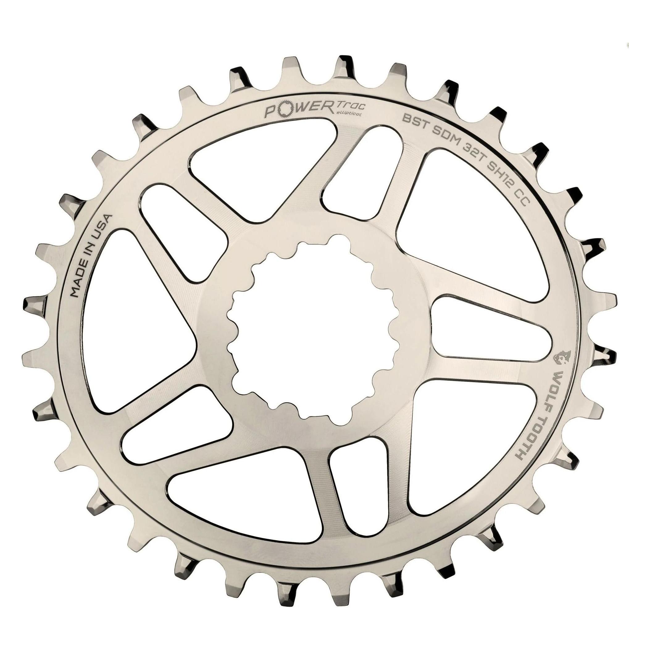 Wolf Tooth PowerTrac Elliptical SRAM GXP Direct Mount Kettenblatt, Shimano 12-fach, Boost 52mm Kett (32) (OVAL-SDM32-BST-NI-SH12)