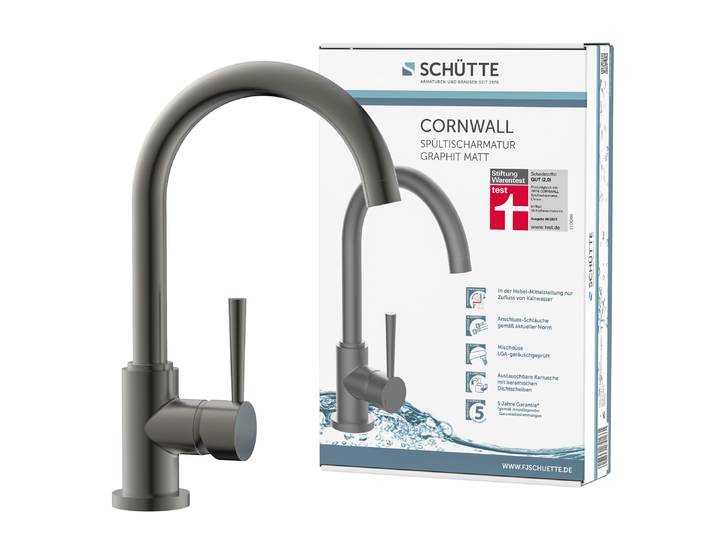 SCHÜTTE Küchenarmatur CORNWALL, Spültischarmatur mit Energiesparfunktion, 360° schwenkbarer Auslauf, Graphit matt