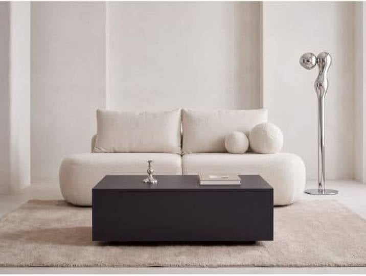WFL GROUP Couchtisch 90 x 55 cm in Schwarz – Niedriger Mobiler Sofatisch mit Versteckten Rollen, Minimalistisches Design in Klarer Blockform – Made in EU