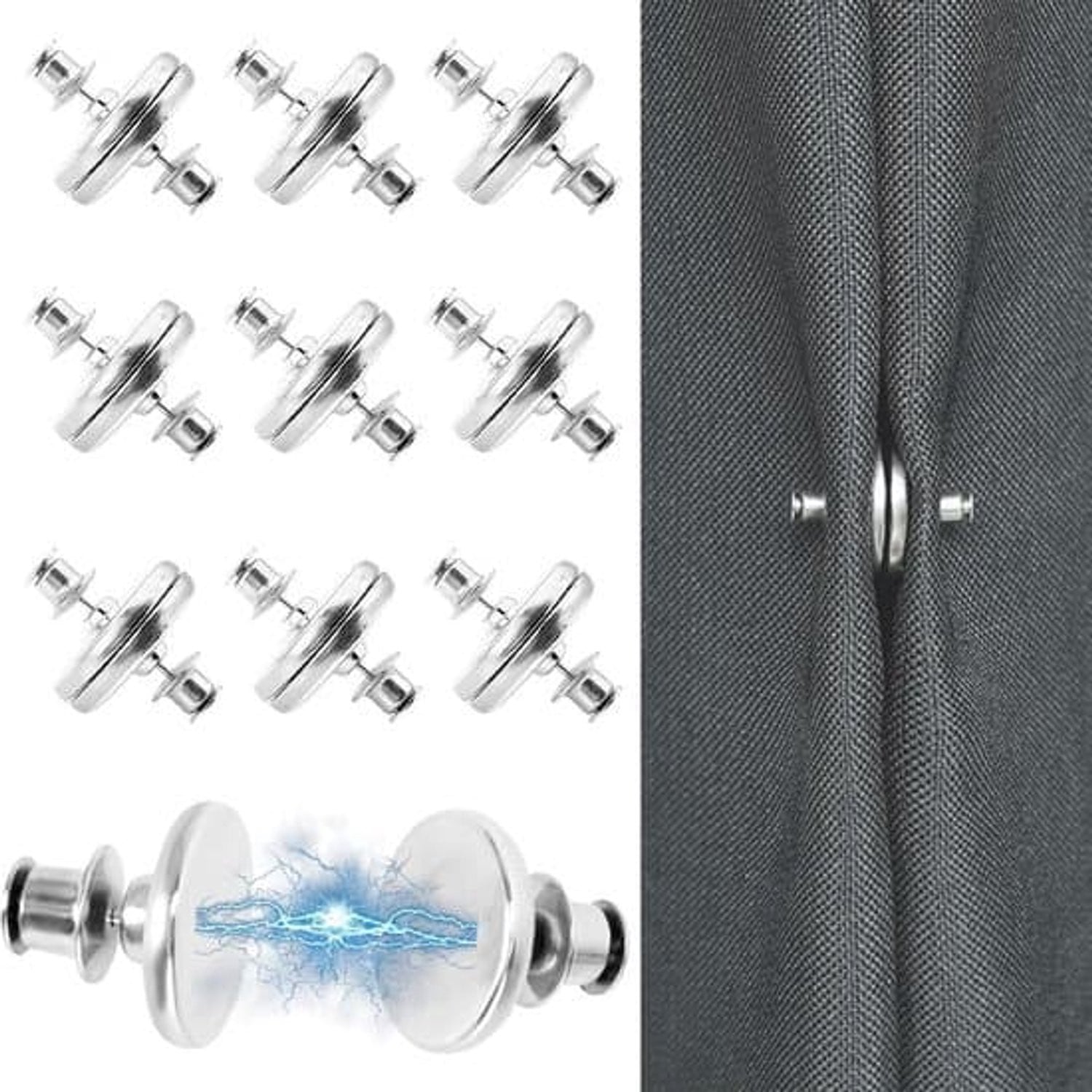 9 sets zilverkleurige gordijnmagneten van 20 mm