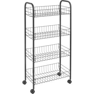 Metaltex Nischenregal Ascona Lava, 344504000, mit Rollen, 4 Ablagen, aus Metall, 23x84x41cm (B/H/T), matt schwarz
