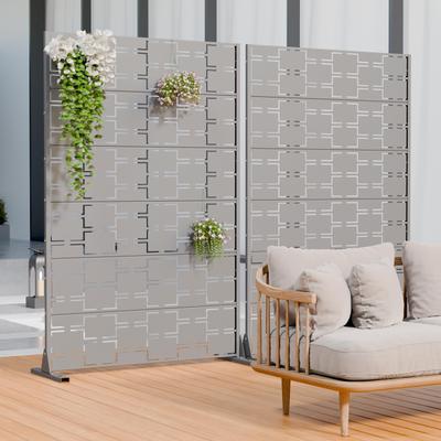 Lirago "2-Pack Outdoor Privacy Screen Metal Cutout Privacy Fence Panels Weather-Resistant Freestanding Dividers - 72""H x 94""W"