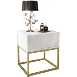 NACHTTISCH BLANCO GOLD II auf goldenem Gestell Weiß Hochglanz