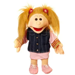 Living Puppets Fibi, mit rosa Shirt und Jeansweste, 45cm