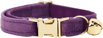 Inspire Picks Personalized Velvet Cat Collar With Engraved Name & Bow Bell purple