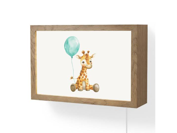 OnlyWow Wandleuchte - Giraffe - Baby - Tiere - Blauer Ballon - 30x20 cm, Weiß, Holzwerkstoff, Rechteckig, LED integriert, 30x20x8 cm, Lampen & Leuchten, Innenbeleuchtung, Wandlampe