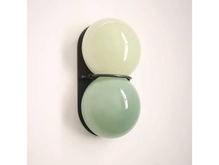 Applique murale double verte de style mid-century, couleur crème française, avec abat-jour en verre macaron, pour chevet, chambre à coucher, salon, couloir, miroir.