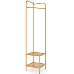 Helloshop26 - Freistehende Garderobe 42,5 x 42,5 x 193,5 cm verstärkte Stabilität Schuhablage goldfarbenes Design 20_0017143
