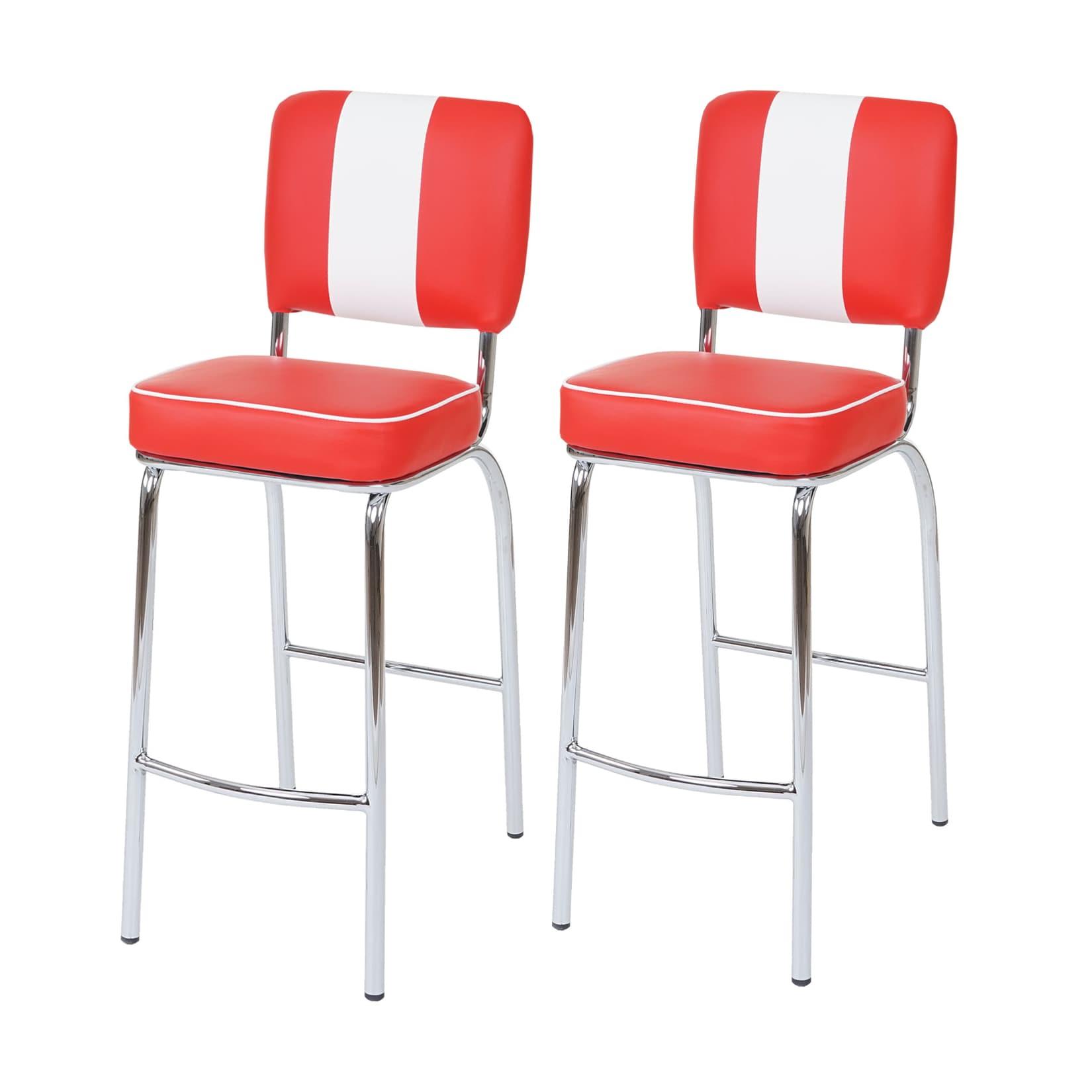 2er-Set Barhocker Akita, Barstuhl Tresenhocker, Retro 50er Jahre Design, Kunstleder MVG ~ rot-weiß