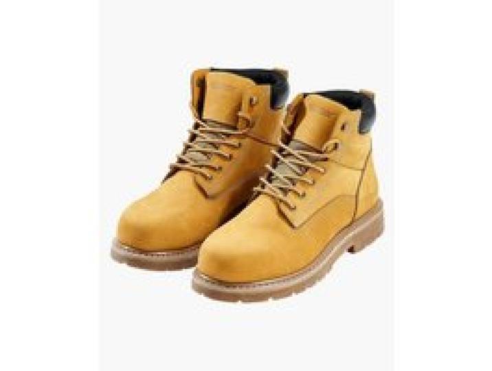 VEVOR Bottes à embout en acier, taille US 12, bottes de travail imperméables pour hommes, antidérapantes, légères et respirantes à semelle en caoutchouc, pour construction industrielle, marron jaune