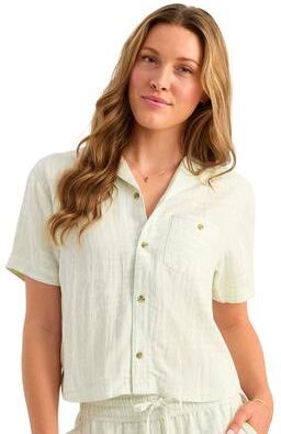 HUK Women's Breezeway Camp Printed Shirt (Size Medium) Silver Birch, Nylon,Rayon
