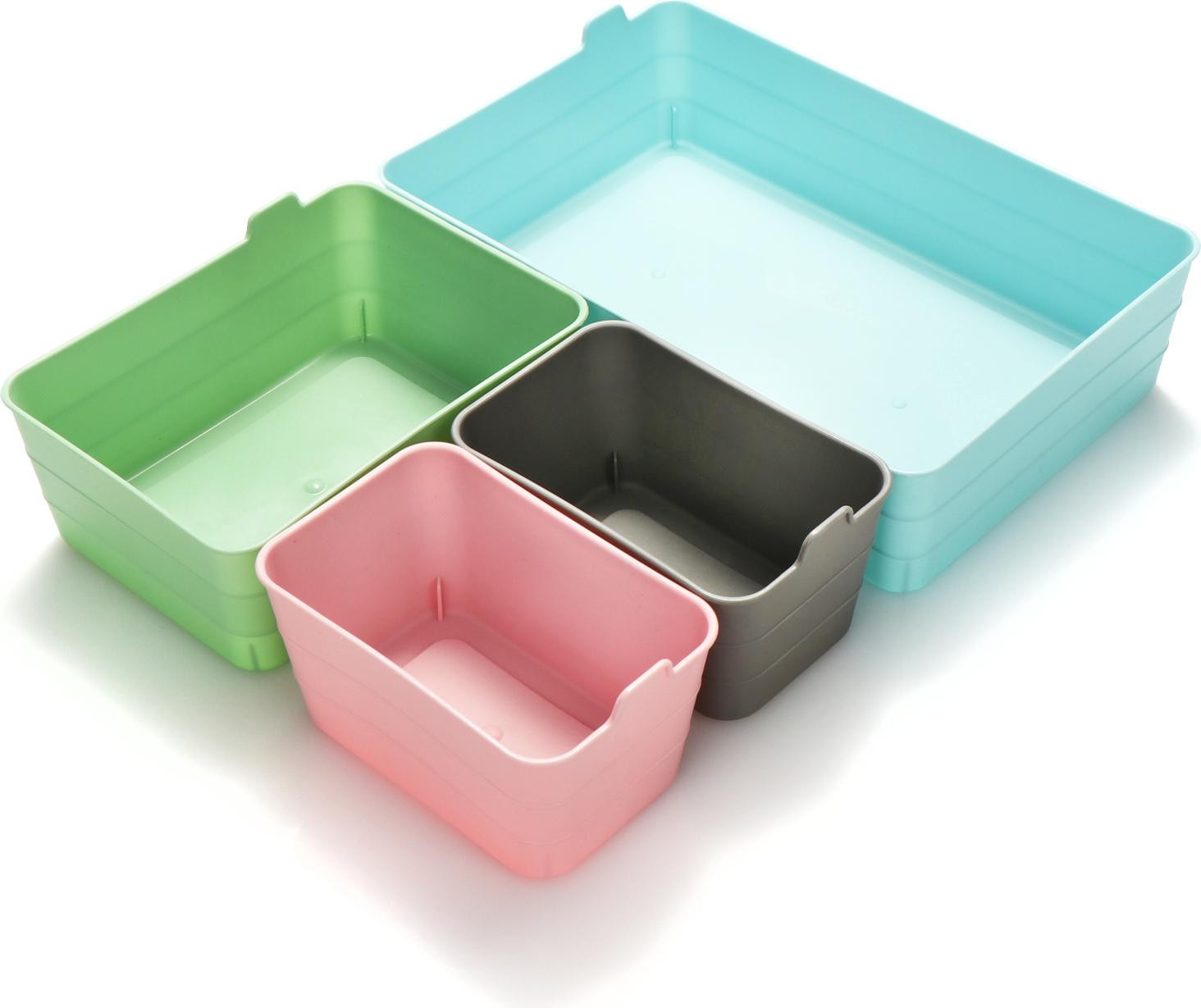 COM-Four Set van 4 stapelbare plastic opbergboxen voor kasten en lades