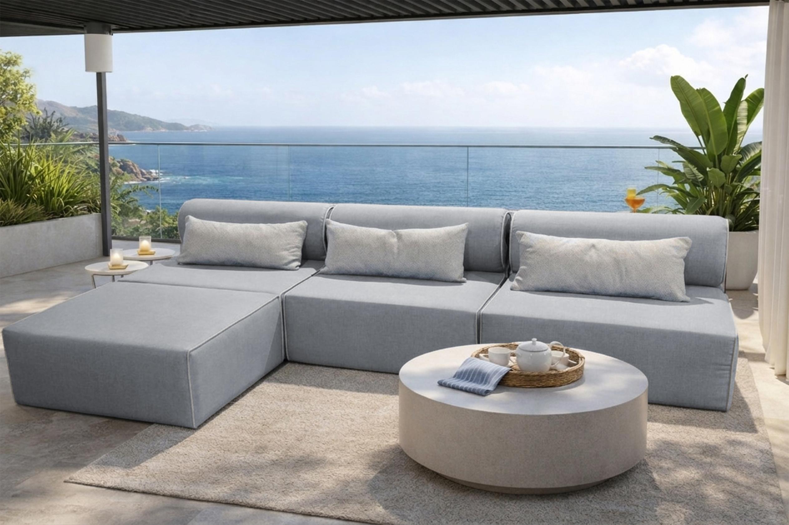 TRADA Gartensofa lounge set Bali M Grau Wasserabweisend Stoff Modern Design Ecksofa