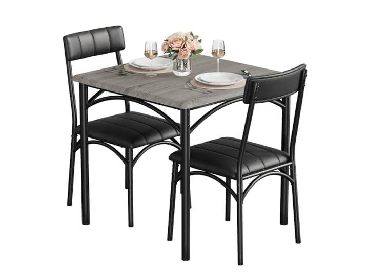 Virimolo Esstisch Set 3-Teilig Mit 2 Stühlen Quadratisch 74x74cm MDF Essgruppe set für Küche & Esszimmer, Kompaktes Esszimmer-Set für kleine Räume(mit 2 Weiches Kissen Stühlen)