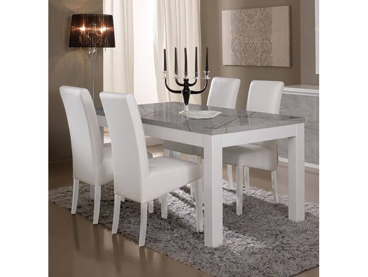 Table de repas Roma laqué blanc/marbré gris Blanc/gris Marbré - Basika