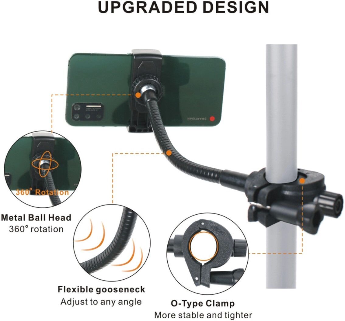 INF Flexible Telefonhalterung mit Klemme für Mikrofonständer und 0.4-1.1 inch Stangen