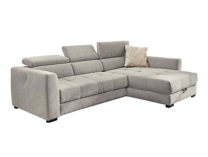 Ecksofa Sitz elektrisch ausfahrbar verstellbar Couch Kopflehne Bettkasten Grau / 15408