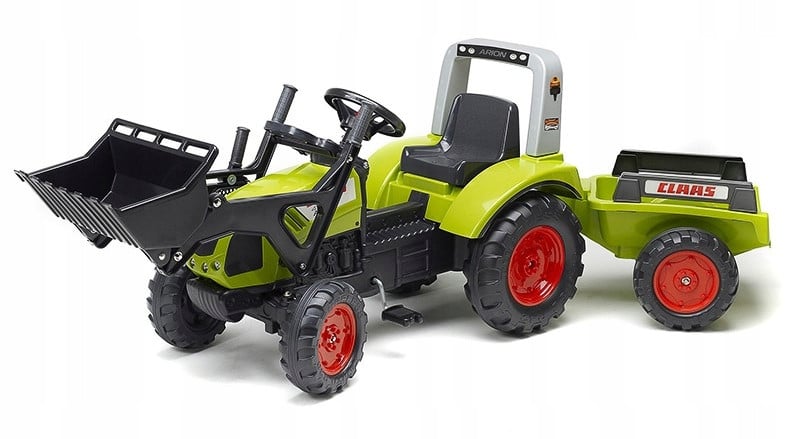 Falk CLAAS Tractor met pedalen, shovel en aanhanger, groen, vanaf 3 jaar