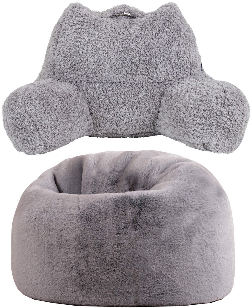 icon Kids Kingston Faux Rabbit Fur Classic Bean Bag and Reading Pillow Set Grey Small