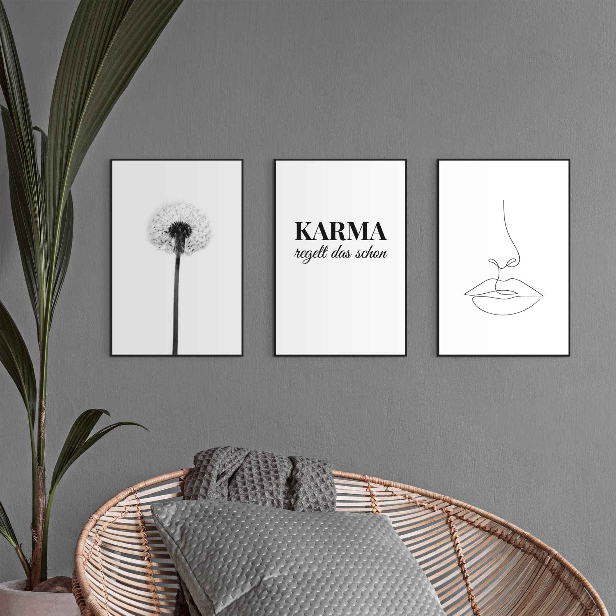 Reinders! Wandbild REINDERS "Wandbilder Set Modern Art Pusteblume - Linienzeichnung - Stylisch", schwarz (farbe bild(er): schwarz, weiß), B:20cm H:30cm, MDF, Bilder, Wandbild farbe bild(er): schwarz, weiß B/H/T: 20cm x 30cm, Kunst, 3 Stk.