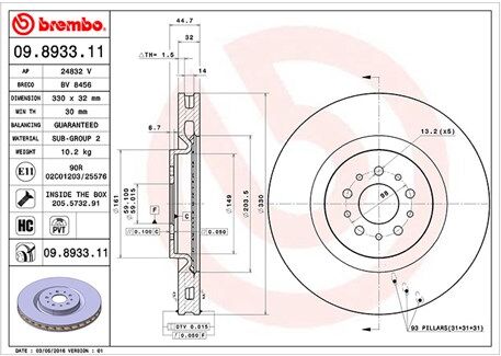Magneti Marelli Bremsscheibe 360406000701 Innenbelüftet-Belüftung Mit Tropfenförmigen Flügeln 330mm 32mm Für Alfa Romeo