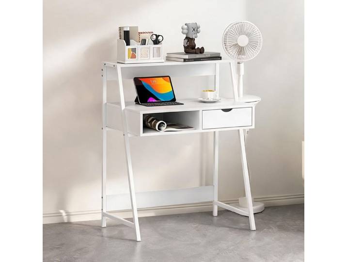 Bureau secrétaire néo-rétro blanc avec tiroir niche et étagère panneaux de - Blanc Panneaux de particules 80 x 50 x 100 cm