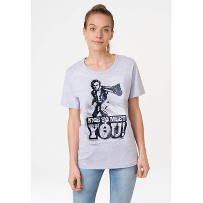 T-Shirt LOGOSHIRT "Dirty Harry - Nice To Meet You", Damen, Gr. S, grau (grau, meliert), 95% Baumwolle, 5% Elasthan, bedruckt, normal, Rundhals, Shirts T-Shirt, mit coolem Print