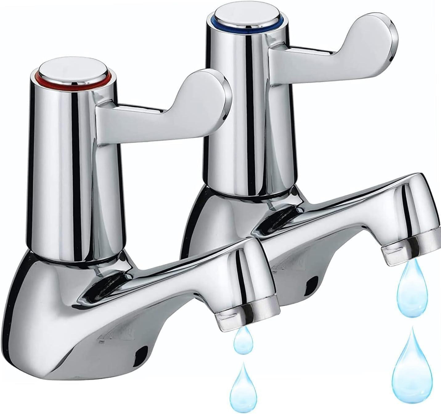 Dripio Set van 2 wastafelmengkranen met 1/4-draaihendel voor warm en koud water