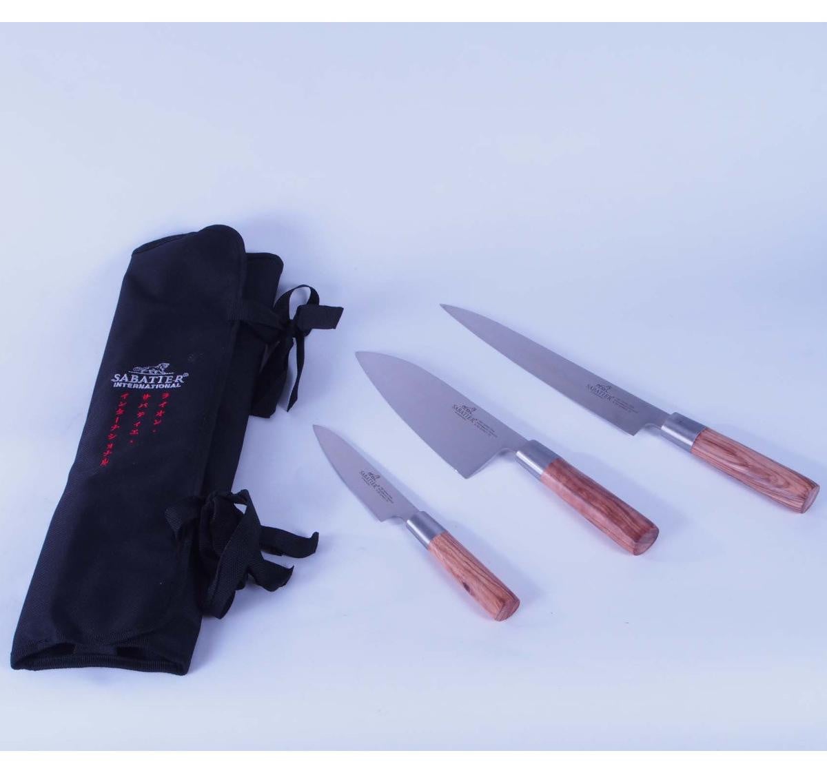 Lion Sabatier 977002 Set van 3 Japanse messen met roestvrijstalen handgrepen en Zebrano-houten handvatten