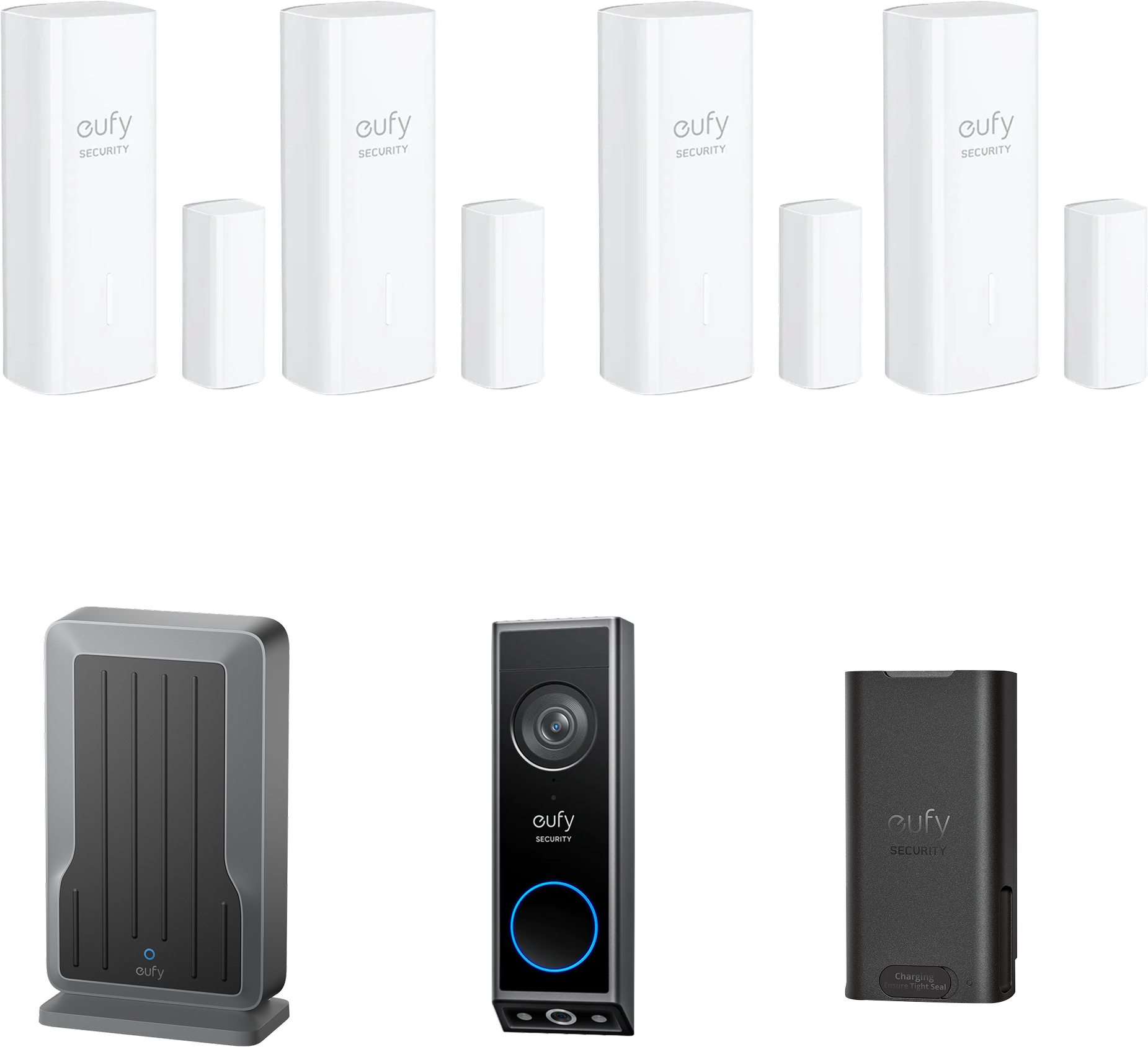 eufy Wi-Fi Module Adapter for eufy NVR PoE System+Entry Sensor( 4 pack)+Video Doorbell E340 + Battery Pack Black