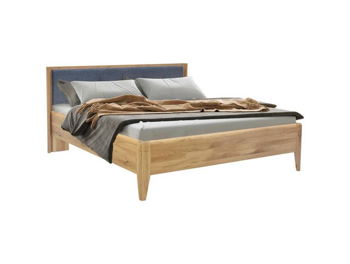 Linea Natura Bett, Wildeiche, Anthrazit, Holz, Wildeiche, massiv, 180x200 cm, gepolstertes Kopfteil, Schlafzimmer, Bett, Doppelbetten