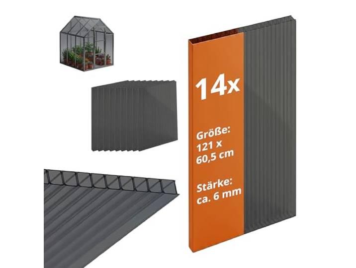 Relaxdays Doppelstegplatten 14er Set, Hohlkammerplatten 6mm, anthrazit