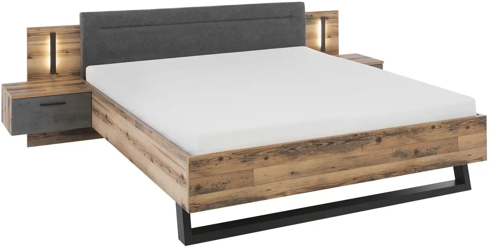 Höffner Bettanlage mit Beleuchtung Swindon ¦ holzfarben ¦ Maße (cm): B: 289,4 H: 96,3 T: