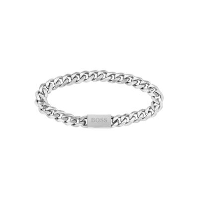 Armband BOSS "Schmuck Edelstahl Armschmuck Panzerkette CHAIN LINK" Gr. M, silber (edelstahlfarben), Armbänder, Herren, M, Edelstahl, Armband, mit Zirkonia (synth.)