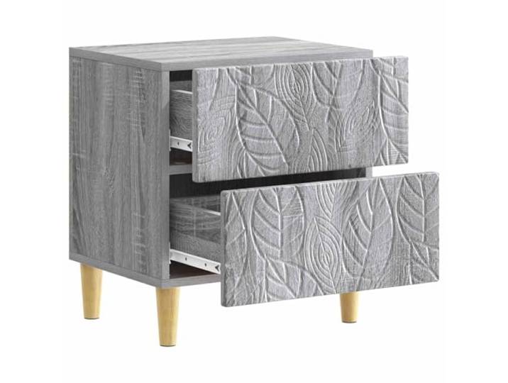 KTHLBRH Nachttisch Sonoma grau 43 x 34,5 x 48 cm aus technischem Holz 2 Schubladen, Beine aus Eukalyptus, pflegeleicht, modernes Design für Schlafzimmer