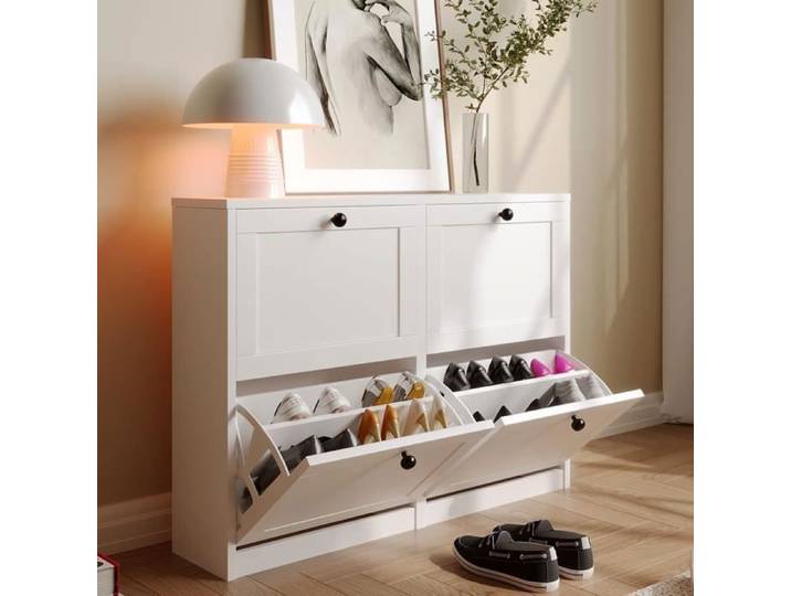 Meuble à Chaussures - VOWNER - Meuble d'entrée Rangement pour Chaussures - 105 x 24 x 80 cm - Blanc