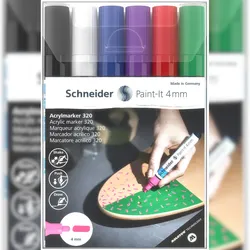 SCHNEIDER Jewelbox 6x Paint IT 320 4 mm schwarz, weiß, blau, violett, rot, grün