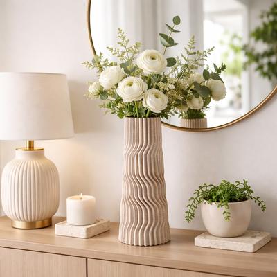 Sagebrook Home Decorative Vase - Tan Porcelain 3D Printed Textured