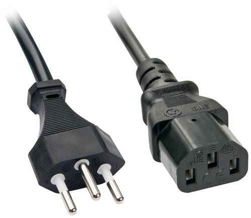 LINDY Strom Anschlusskabel [1x Schweiz-Stecker - 1x Kaltgeräte-Buchse C13] 5.00 m Schwarz
