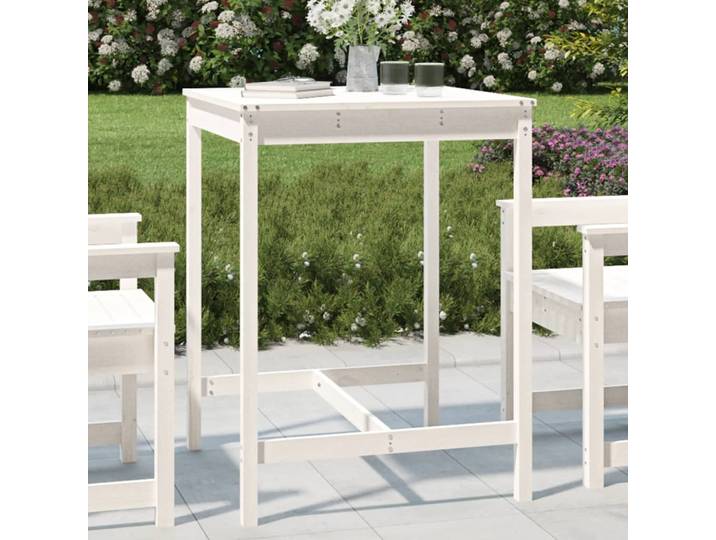 Table de jardin blanche 82.5x82.5x110cm, en bois de pin massif, Table de Patio de jardin extérieur, Table de pique-nique, décoration de mobilier d'extérieur